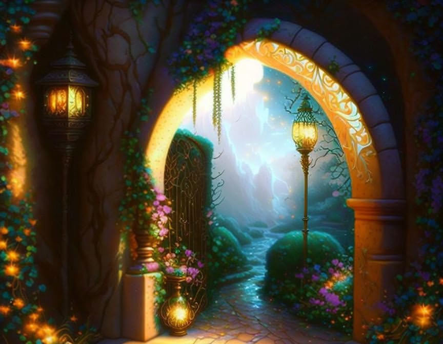 Tableau Night Garden Lights SERENDIPITP affiche art mural 58x90cm toile