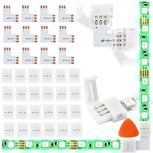 YOXMULK 12 PCS L Shape 3 Pin Led Strip Connectors 10mm