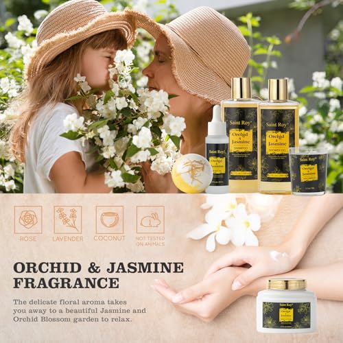 Image of Mothers Day Home Spa Bath Gift Basket, Spa gift basket Christmas Gifts for Women men, Spa Kit Self-care Gifts, Spa Collection Gift, Orchid Jasmine Bath and Body Gift Pampering Spa Gifts Mother's Day