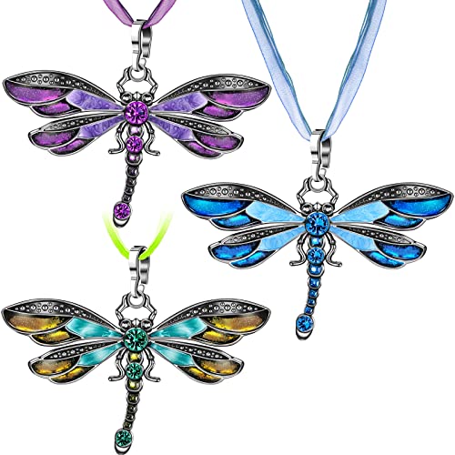 MTLEE 3 Pieces Dragonfly Necklace Dragonfly Charm Pendant Bohemian Jewelry for Women Colorful Enamel Vintage Ethnic Multilayer Chain