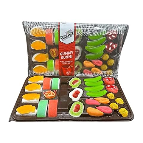 Raindrops - Gummy Candy Large Sushi Bento Box - Yummy Gummy Food Looks Just Like a Sushi - Men's Stocking Stuffer Ideas - (9.5 oz) Cover