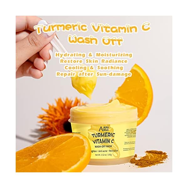 ANAIRUI-Turmeric-Vitamin-C-Wash-off-Facial-Mask-Soothing-Acne-Dark-Spots-Hydrate-Glow-Ice-Cream-Mask-Hydrating-Revitalizing-Boost-Radiance-and-Collagen-for-Dry-Dull-Skin-352-oz ANAI RUI Turmeric Vitamin C Face Mask, Facial Mask Hydrating, Glow Ice-Cream Mask, Revitalizing, Boost Radiance for Dry, Dull Skin, 3.52 ozâ¦