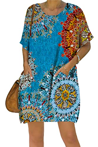 Image of Women's Casual Summer T Shirt Dress Elastic Loose Short Sleeve Dress with Pocket for Women