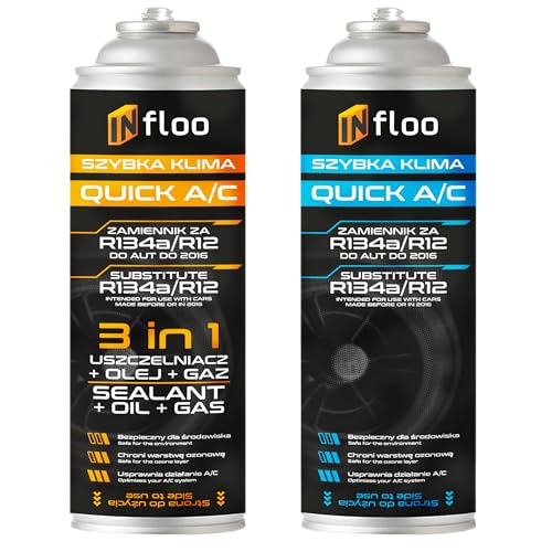 INfloo Quick A/C 3en1 R134a (Gas + Aceite + Sellador) + 1x Quick A/C Gas R134a | Recarga para A/C coche hasta 2016 | Incluye guantes