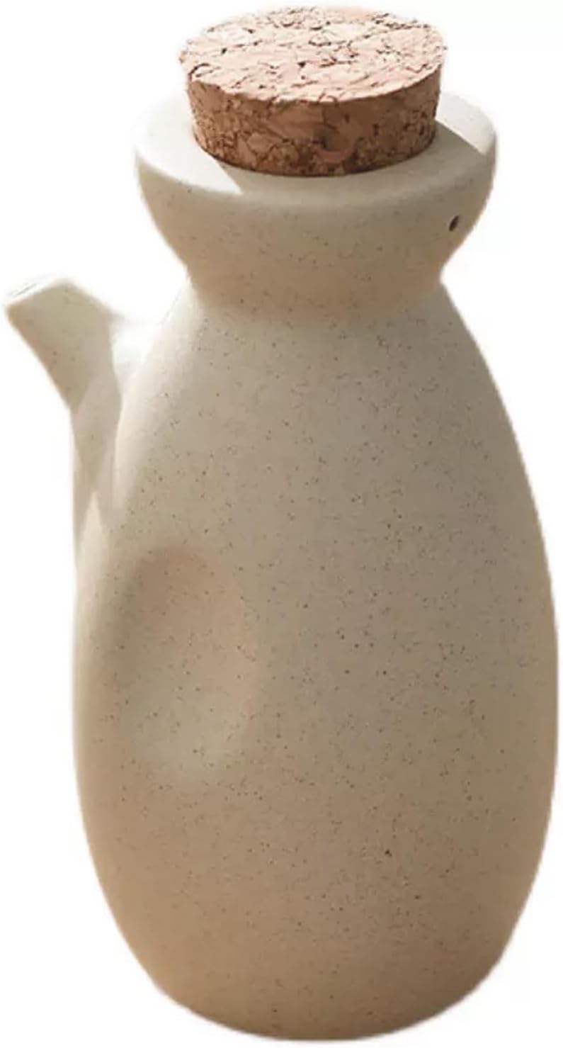 Ceramic Olive Oil Dispenser, Japanese Style Soy Sauce Dispenser Bottle for Kitchen, 10oz Sushi Sauce Container with Cork Stopper