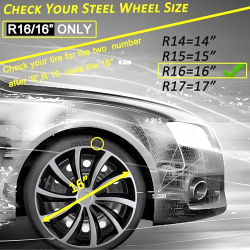 Image of Hubcap Wheel Cover Replacement R16 Hub Caps Universal-Fit Steel Wheel Rim Cover ABS Material Exterior Accessories for Car Truck SUV -Set of 4(16-inch,Silver-Black)