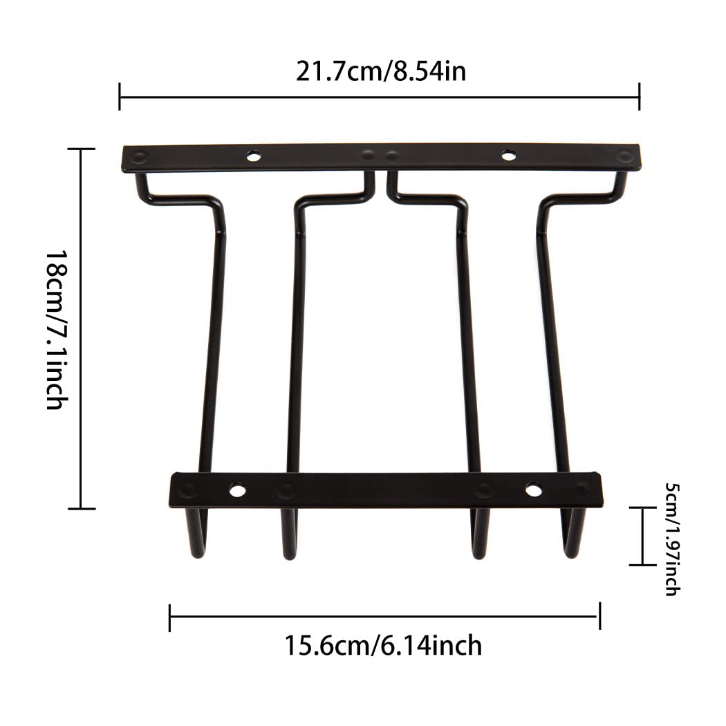 Dianoo 18 CM Black Wine Glass Rack, Under Cabinet Wine Glasses Holder, Hanging Stemware Rack for Cabinet Kitchen Bar 2 Rows - Image 4