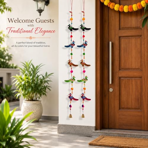 Image of Bindian Toran for Main Door, Decorative Door Thoranam Hanging, Diwali Decoration for Home Entrance, Wall Decor Hanging Ornament, Traditional Festive Welcome Decor for House, Pooja (Peacock Pack of 2)