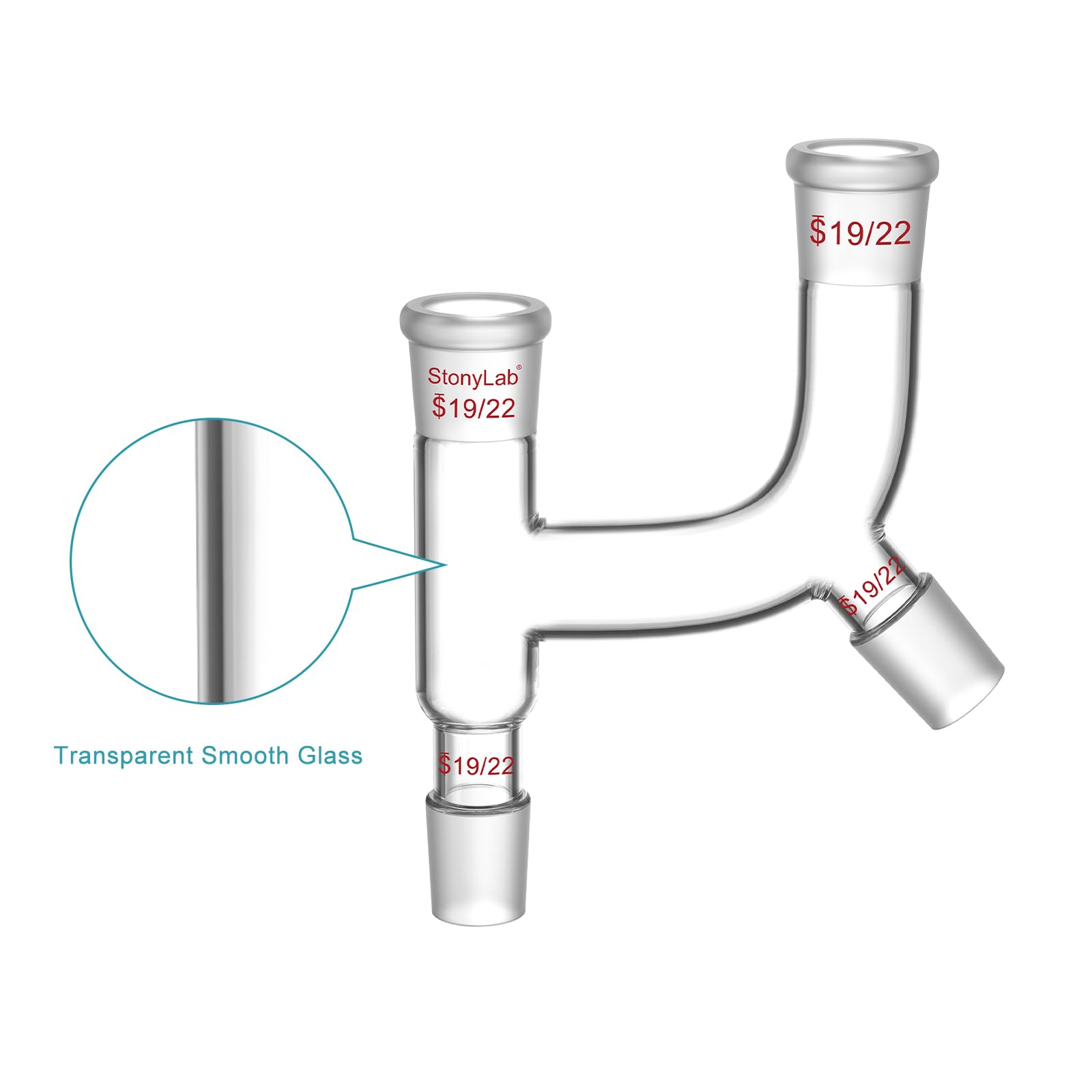 stonylab Borosilicate Glass Claisen Adapter, Four 19/22 Joints Claisen Distillation Adapter for Laboratory — Amazon image 3