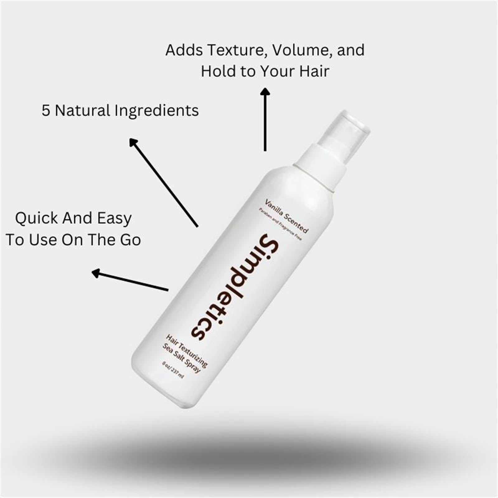 Spray au sel de mer Simpletics, Spray au sel de mer texturisant à la vanille Simpletics, Spray au sel de mer Piña Colada, Spray au sel de mer au bois de santal, Spray au sel de mer pour (Piña Colada)