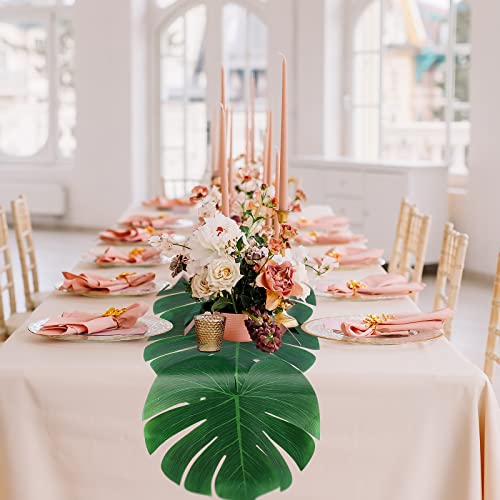 20 Pcs Artificial Palm Leaves Table Runner 75 Inch Long Tropical Palm Leaves Table Runner Faux Fake Green Monstera Leaf Grass Table Runner For Hawaiian Luau Theme Summer Table Party Decorations #TOP4