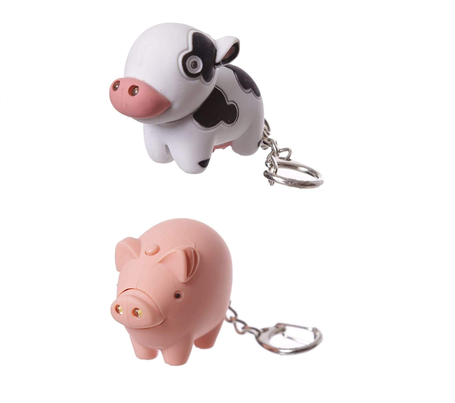 JMS we create smile Set of Farmyard Mooing Cow and Oinking Pig Keyring Set - Cute LED light up Farmyard Keyring Key chain torch