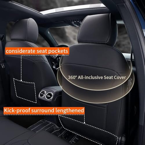 Image of AOMSAZTO Car Seat Cover for Mazda 3 2014 2015 2016 2017 2018 Full Set Black | Customized Black Faux Leather Seat Covers Airbag Compatible Waterproof