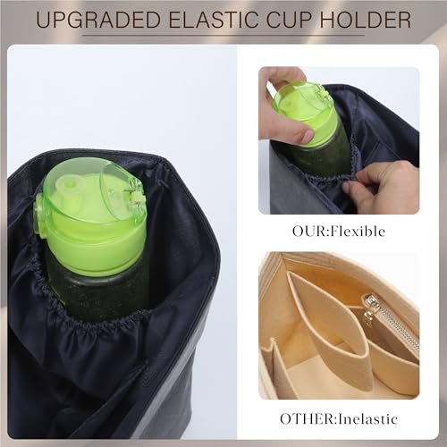 Image of Doxo Purse Organizer Insert for Longchamp Le Pliage Medium, 6-Compartment Bag Organizer with YKK Zipper Pocket, Cup Holder, Key Chain, Waterproof DupontPaper Lightweight Handbag Shaper (Black Blue,M)