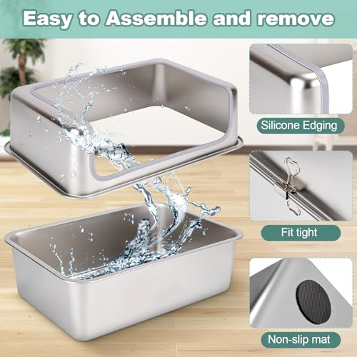 Arenero XL de Acero Inoxidable para Gatos con Tapa Metálica miniatura 2