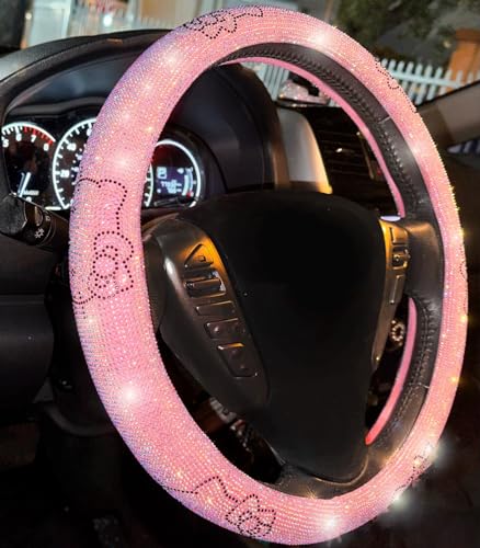 Fashion Car Ultra Bling Steering Wheel Cover with Sparkly Diamond Rhinestones, Gorgeous Accessory with Anti Slip Lining Extra Bling Especially Shiny Cat Exotic Universal (Pink Hot)
