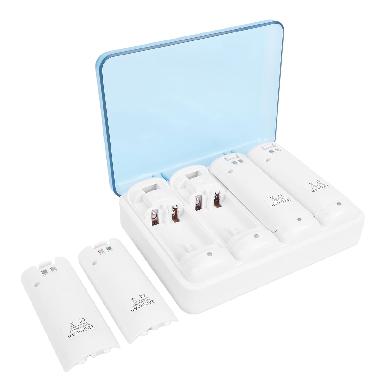 Focket Caricabatterie per Telecomando, Stazione di Ricarica per Batterie Ricaricabili NiMH 4 in 1 da 2800 MAh, Batteria Ricaricabile con Cavo USB Indicatori LED per Telecomando da Gioco (WHITE)