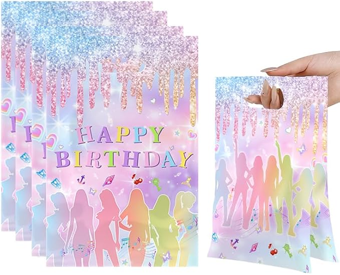 Huorege ﻿50 Pack Katseye Music Girl Group Birthday Goodie Bags with Handles, Rainbow Gradient Pop Star Treat Candy Gift Bags for Girls Birthday Party Favor Supplies