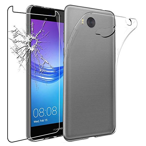 ebestStar - Etui Dla Huawei Y6 2017, Silikonowe Pokrowiec Premium Ochrona, Ultra Przezroczyste, Przezroczysty + Szkło Hartowane
