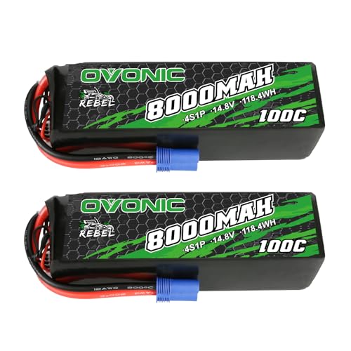 OVONIC 100C 4S 8000mAh 14.8V Lipo Battery with EC5 Connector for arrma 1/5 Scale RC Cars and Trucks...
