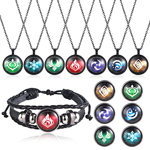 XUBWVW [7 Stück] Genshin Impact Halskette und [1 Stück] Verstellbares Armband Halskette Gaming Eye of God Cosplay Schmuck Geschenke für Gaming-Liebhaber Anhänger Männer Frauen Cover