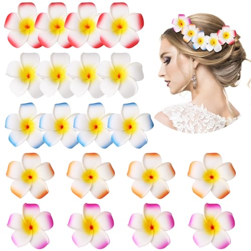 KINMINGZHU 20pcs 2.75 Inch Hawaiian Flower Hair Clips,Hawaii Plumeria Hair Clip Beach Flower Headpieces for Wedding Party (Random)