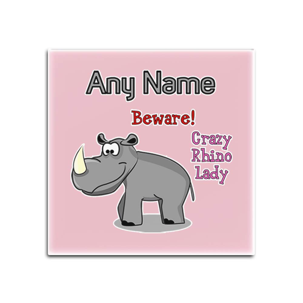 Dessous-de-verre Crazy Rhino Lady en verre blanc et rose x4
