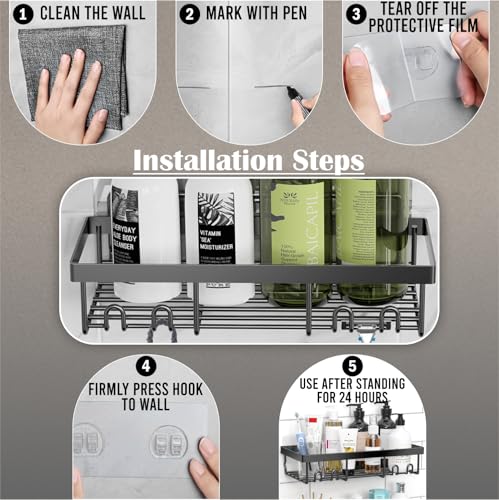 Image of JD FRESH Stainless-Steel Self-Adhesive Bathroom Organiser Without Drill /Bathroom Shelves with Magic Stickers /Wall Mounted Shower Caddy Shelf for Home Decor /Storage Rack for Kitchen - 3 Pack (Black)