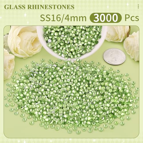 Image of 3000PCS SS16 /4mm Crystal Glass Rhinestones for Bedazzling (Peridot) | Flatback Rhinestones for Crafting DIY Nail Art Makeup Decoration, Gems Diomand Charms for Tumbler Shoes Clothing Mug