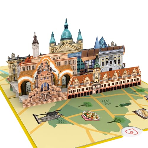 papercrush® Pop-Up Karte Leipzig - Besonderer Gutschein oder Geldgeschenk für Leipzig Reise, 3D Geschenkkarte oder Hotelgutschein zum Geburtstag, Geschenkidee für Städtetrip in Deutschland