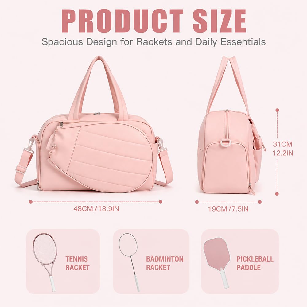 Borsa Tennis, Borsone Palestra Donna con Scomparto per Racchette, Grande Capacità Borsa Palestra Donna Con Scomparto Scarpe e Scomparto Impermeabile per Fitness, Viaggi e Spostamenti