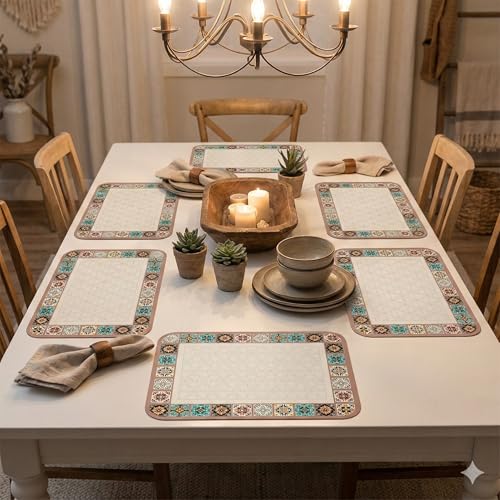 Image of YELONA Leather Dining Table Placemats Set of 6 - Waterproof, Heat Resistant, Anti-Slip, Easy to Clean Table Mats for Dining Table, Kitchen & Home Decor (Multicolor, 40 x 30 cm)