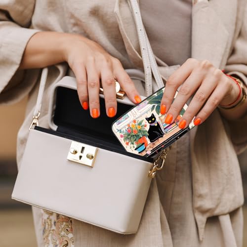 Image of Credit Card Holder, Mini Aluminum Card Wallet RFID Blocking Slim Metal Hard Card Case for Women Men, Cat on Closet