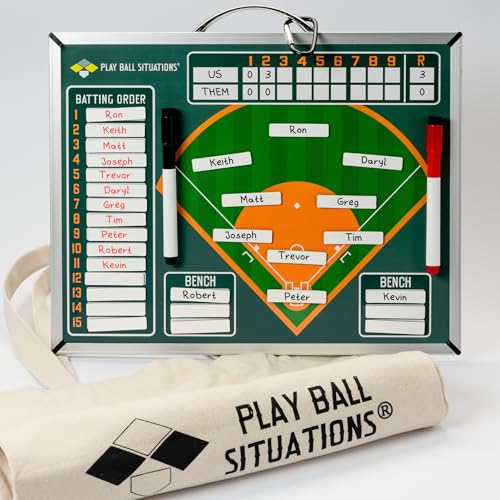 Play Ball Situations - Magnetic Baseball Lineup Board for Dugout - Won’t Warp or Crack, Magnets Always Hold - Dry Erase Softball Lineup Board - Durable 2-Sided Baseball Clipboard for Coaches