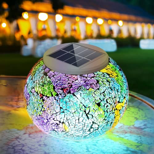 ARTWILLS Color Changing Mosaic Solar Light, Multi-colored Crystal Glass Globe Ball Waterproof/Weatherproof LED Table Light for Patio,Garden,Yard,Walkway/ Outdoor/Indoor Decoration, TD-677