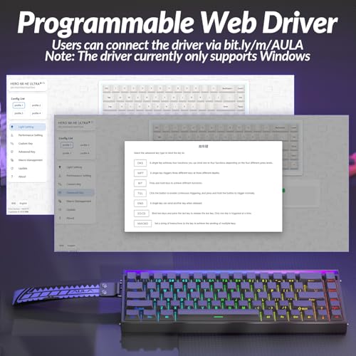 Image of AULA Hero 68 HE Pro - Wired Gaming Keyboard with Hall Effect Magnetic Switch, CNC Aluminum Frame, 8KHz Polling Rate, RGB Box & Backlight, Side Printed Keycaps, 65% 68-key Compact Small Gamer Keyboards
