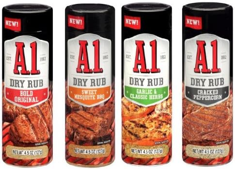 A.1. Dry Rubs: Garlic & Classic Herbs, Cracked Peppercorn, Bold Original, and Sweet Mesquite BBQ