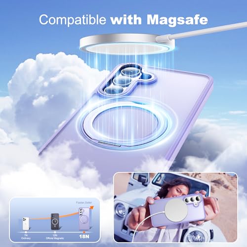 Image of for Samsung Galaxy S26 Plus Case with 360Rotatable Magnetic Ring Stand Compatible with Mag-Safe Military Protection Matte Translucent Phone Case for Samsung Galaxy S26+,Purple