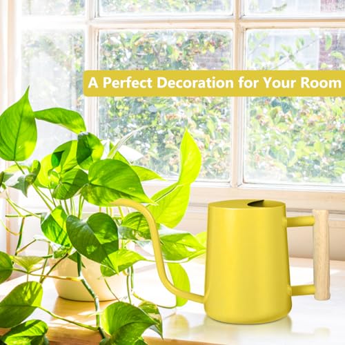 Image of Watering Can Indoor Plants, 35oz Small Stainless Steel Metal Watering Can Modern Decorative Watering Pot with Long Spout for Indoor House Plant Bonsai Garden Flowers (Yellow)