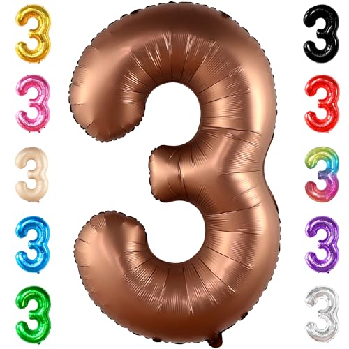 Image of KatchOn Coffee Brown Number 3 Balloon 40 Inch