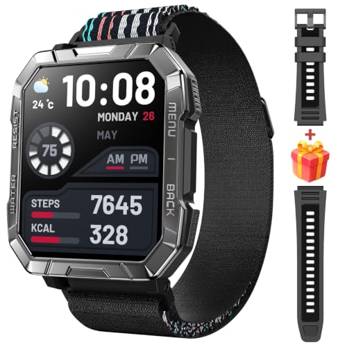 Image of Military Smart Watch for Men, Flashlight/100-Day Battery/Compass/2 Bands