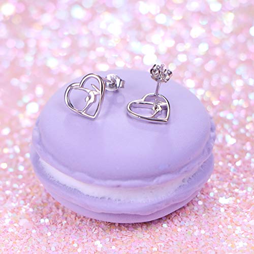 S925 Sterling Silver Gymnastics Sport Love Heart Charm Stud Earrings Inspirational Jewelry Gifts For Women，Gymnasts, Coaches #TOP3