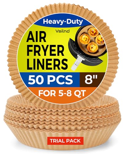 Air Fryer Liners Disposable - 50 PCS 8 Inch Air Fryer Parchment Paper Round, Non-Stick Food Grade Paper Liner for Baking Roasting Microwave