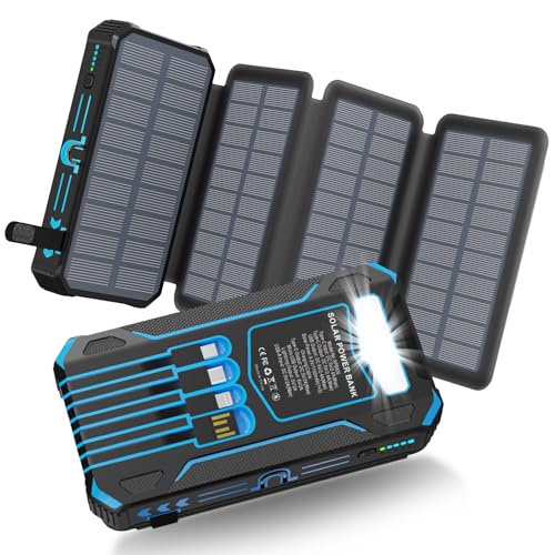 Solar Charger Power Bank 48000mAh: Built in 4 Cables with 4 Foldable Solar Panels USB C in/Output Outdoor Battery Pack Phone Charger - SOS/Strobe/Strong Flashlights Solar Charger Power Bank 48000mAh: Built in 4 Cables with 4 Foldable Solar Panels USB C in/Output Outdoor Battery Pack Phone Charger - SOS/Strobe/Strong Flashlights