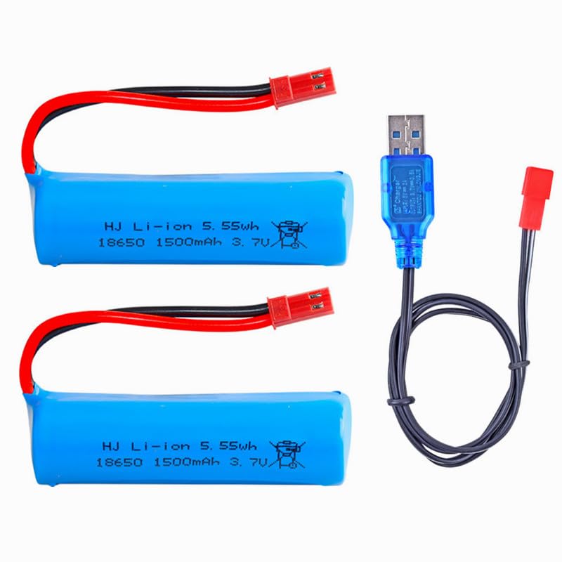 Cecicebb 3.7V 1500mAh Li-ion Battery JST Plug for RC Trucks QHX-557F Foam Blaster Toys 2 Pack with...