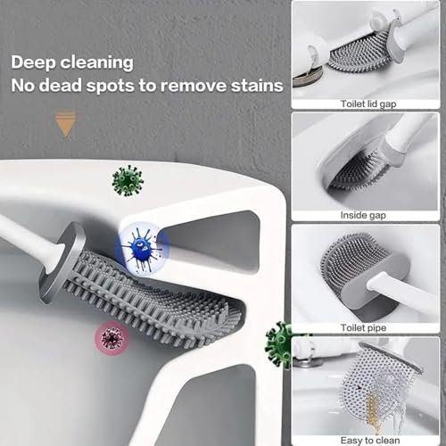 Image of Zuku Toilet Cleaning Brush Bathroom Cleaning Accessories Toilet Brush with Holder Stand Silicon Toilet Brush Cleaner Commode Cleaning Brush Wall Mounted Bathroom Cleaning Accessories(White,Pack of 2)