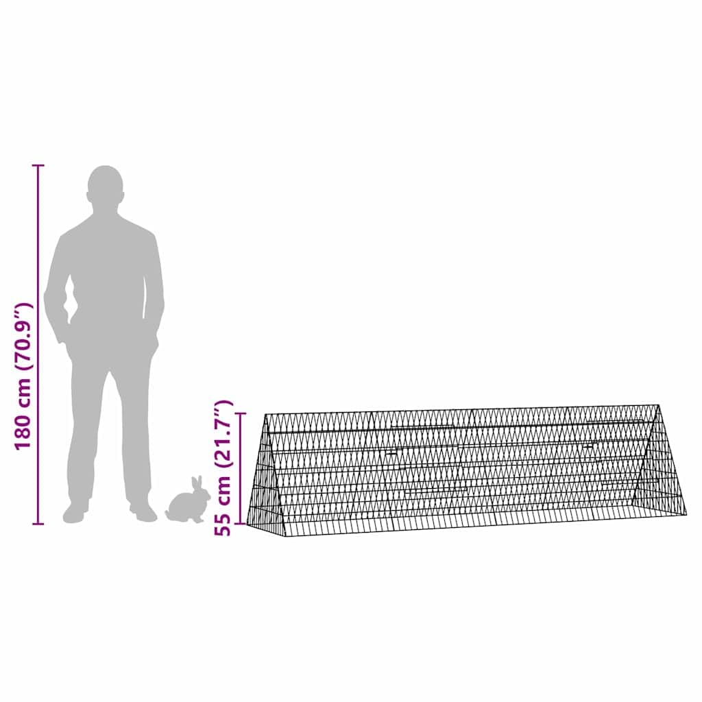 Jaula para conejos plateada, 215 x 55 x 55 cm, acero galvanizado, jaula para conejos, cobayas, hámster, exterior, jardín, balcón, resistente a la intemperie, resistente a la corrosión