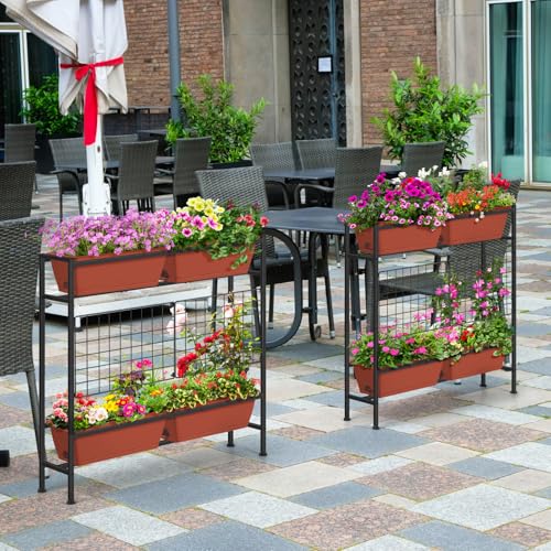 Image of OYEAL Raised Garden Beds with Legs & Trellis, 32 inch Tall Herb Garden Planters for Indoor /Outdoor Plants, Vertical Elevated Flower Box for Backyard, Porch, Patio, Balcony, Red