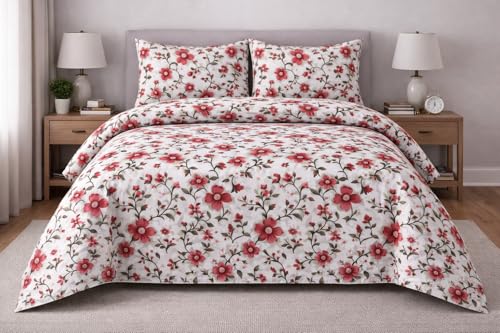 Image of Skyla 7D Bedsheet Double Bed Super King Size with 2 Pillow Covers | Size 108 x 108 Inch | 260 TC Cotton Floral Breathable | Super Soft Printed Bedsheet (Floral Vines)
