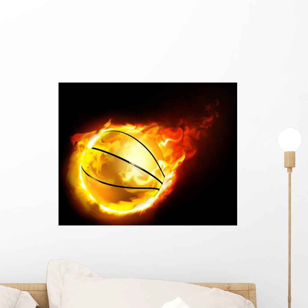 Wallmonkeys Flying Basketball Fire Wall Mural Peel and Stick Graphic (18 in W x 14 in H) WM346790